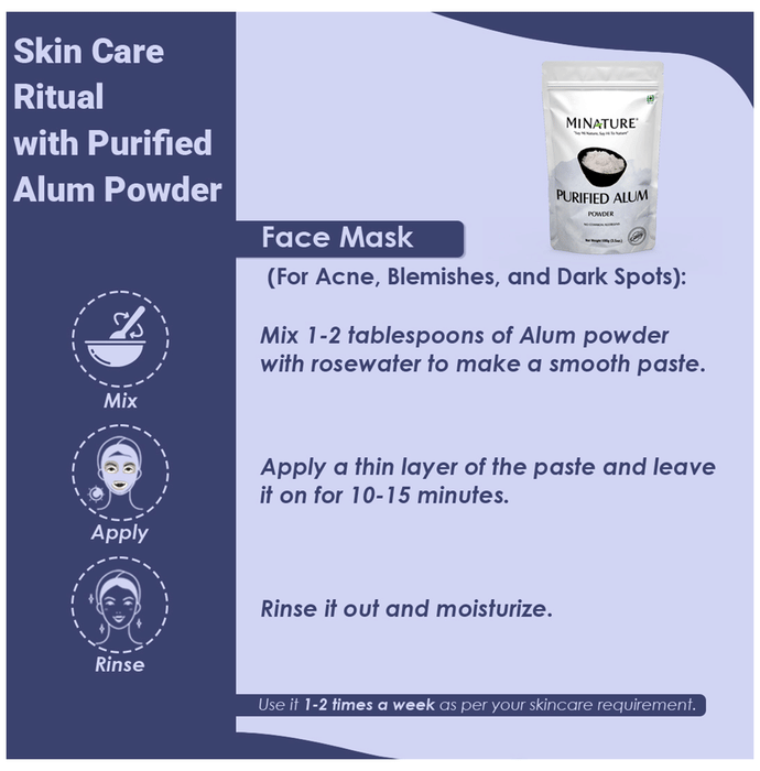 Minature purified alum powder face pack in a container, used for skincare and natural facial treatments.