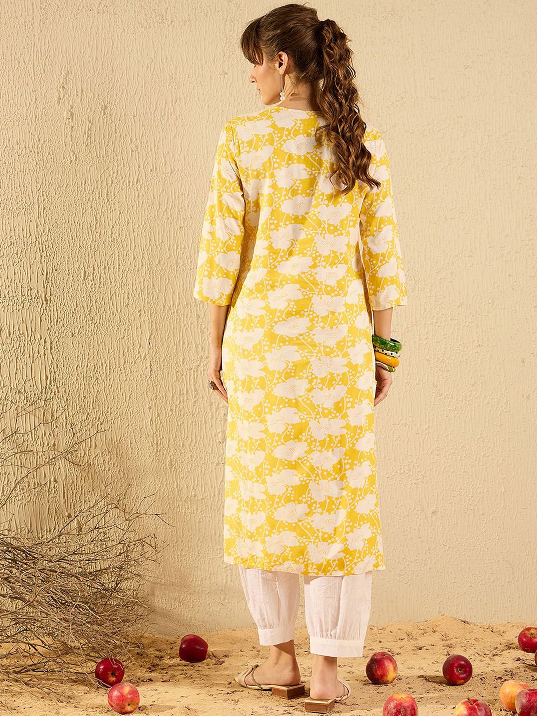 Indyancart IE Pack of 2 Ethnic Motifs Printed Pastels Straight Kurta