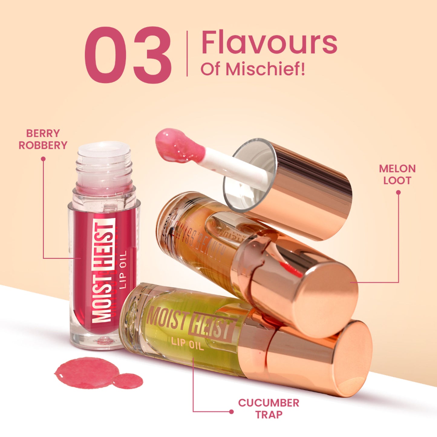 Swiss Beauty Moist Heist Lip Oil Colour-Changing With Vitamin E & Mint Oil - 3 Melon Loot
