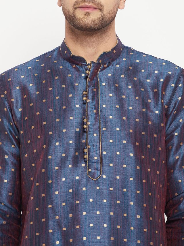 Men's Blue Silk Blend Straight Kurta Pyjama Set