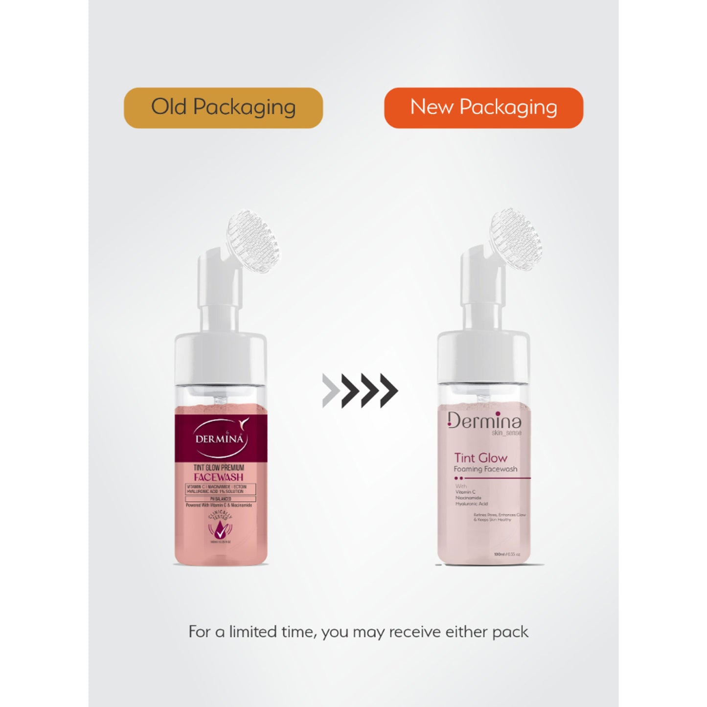 Dermina Tint Glow Foaming Facewash with Vitamin C, Niacinamide & HA for Radiant Skin