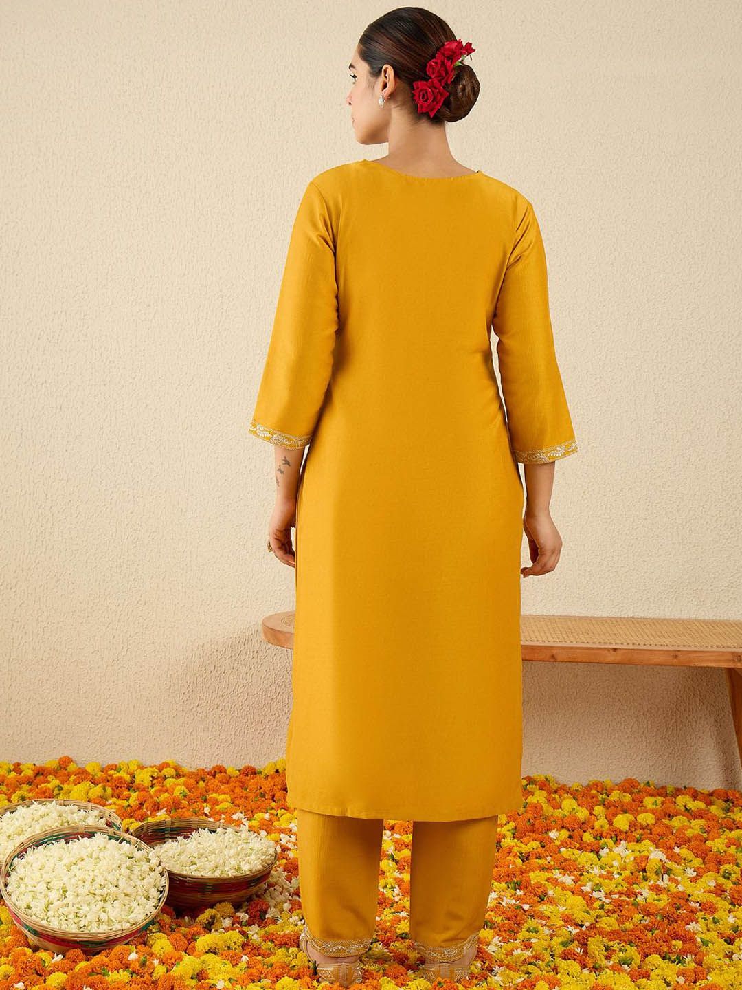 Ethnic Motifs Embroidered Sequinned Kurta With Trousers