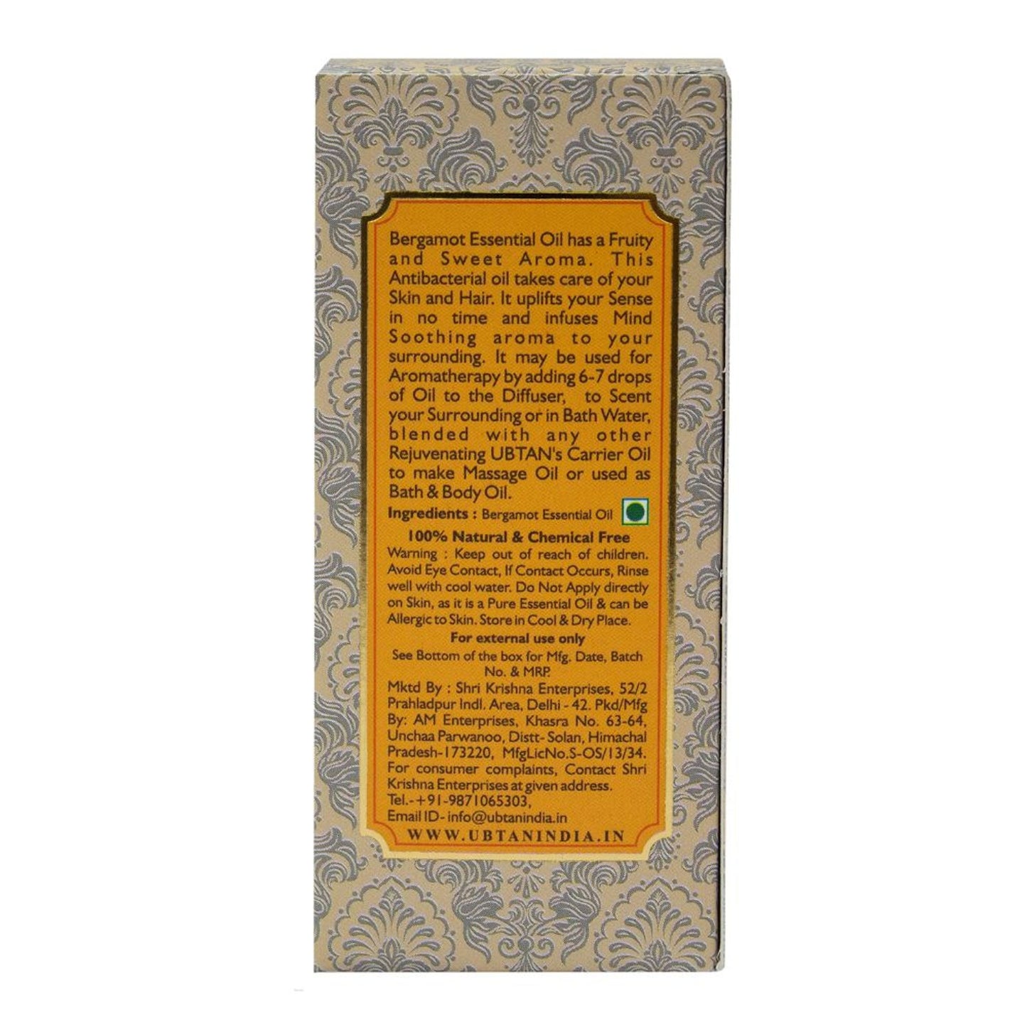 Rejuvenating UBTAN Bergamot Pure Essential Bath & Body Oil