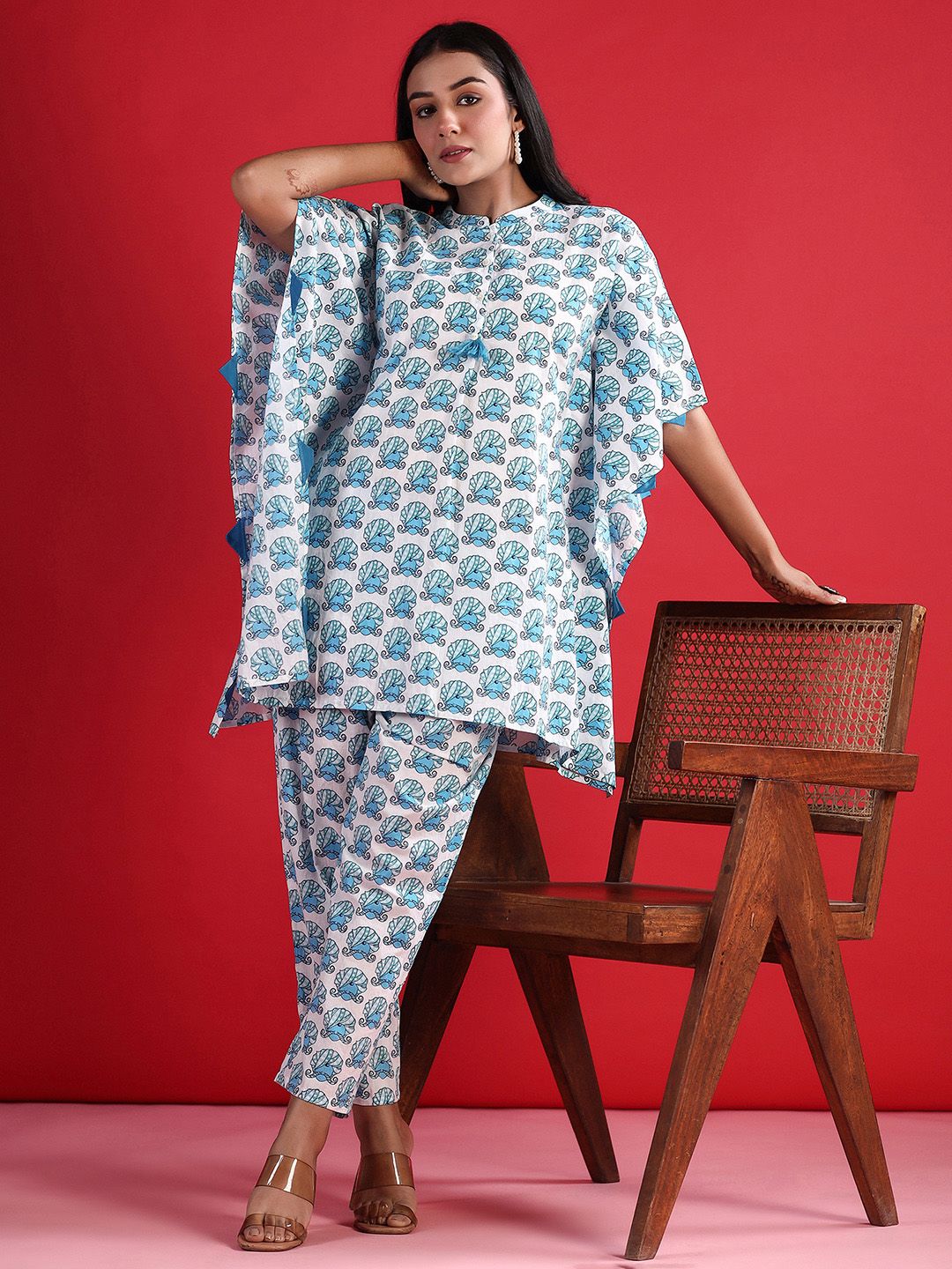 Dhiyona IE Printed Pure Cotton Kaftan With Trouser Co-Ords