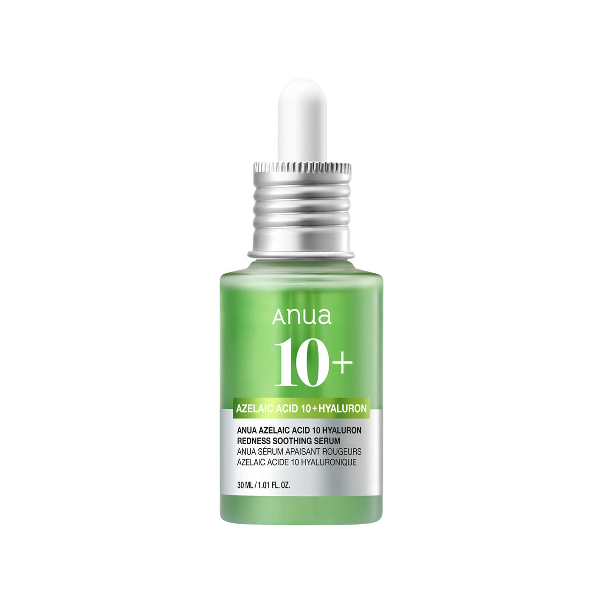 Anua Azelaic Acid 10 Hyaluron Redness Soothing Serum with Cica for calming and soothing acne-prone skin.