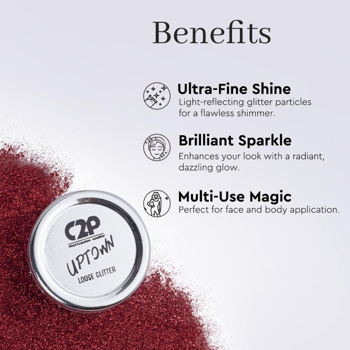 C2P Pro Sparkle Duo Glitter and Glue Kit featuring sparkling red glitter and glue for craft projects.
