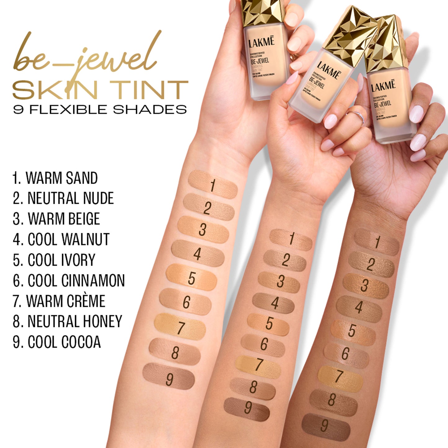 Lakme Be-Jewel Luminous Skin Tint - 24HR Long Lasting, Up To 2X Luminous Glow - Cool Ivory