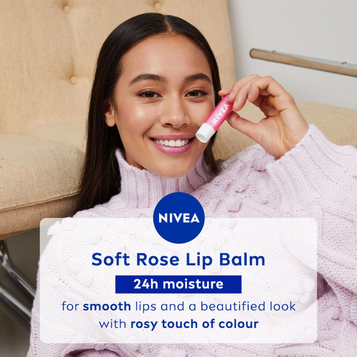 NIVEA Tinted Lip Balm With Natural Oils & 24H Melt-In Moisture Cherry Shine - Soft Rose