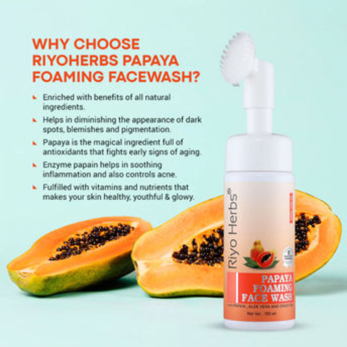 Riyo Herbs Papaya Foaming Face Wash Cleanser Brush Included