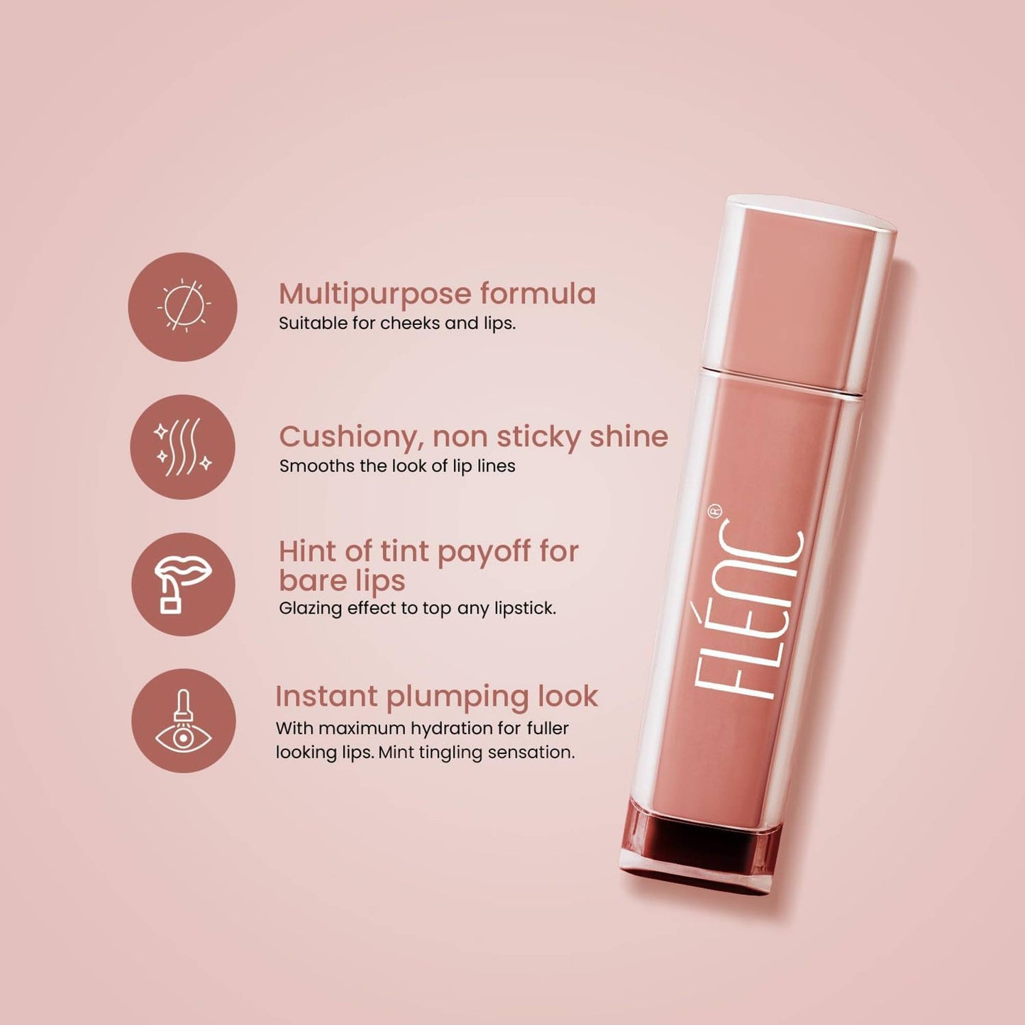 FLENC Shiny Finish & Long Lasting Lip Gloss With Tint - Barbie Pink