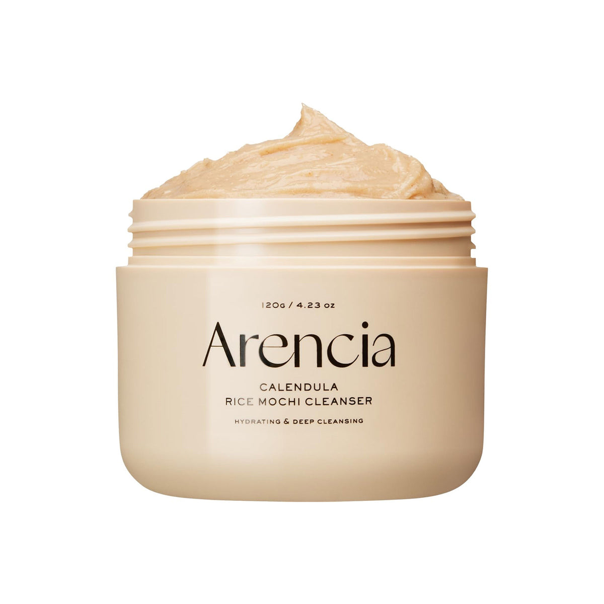 Arencia Calendula Rice Mochi Cleanser in a white tube with calendula and rice ingredients, designed for gentle facial cleansing.