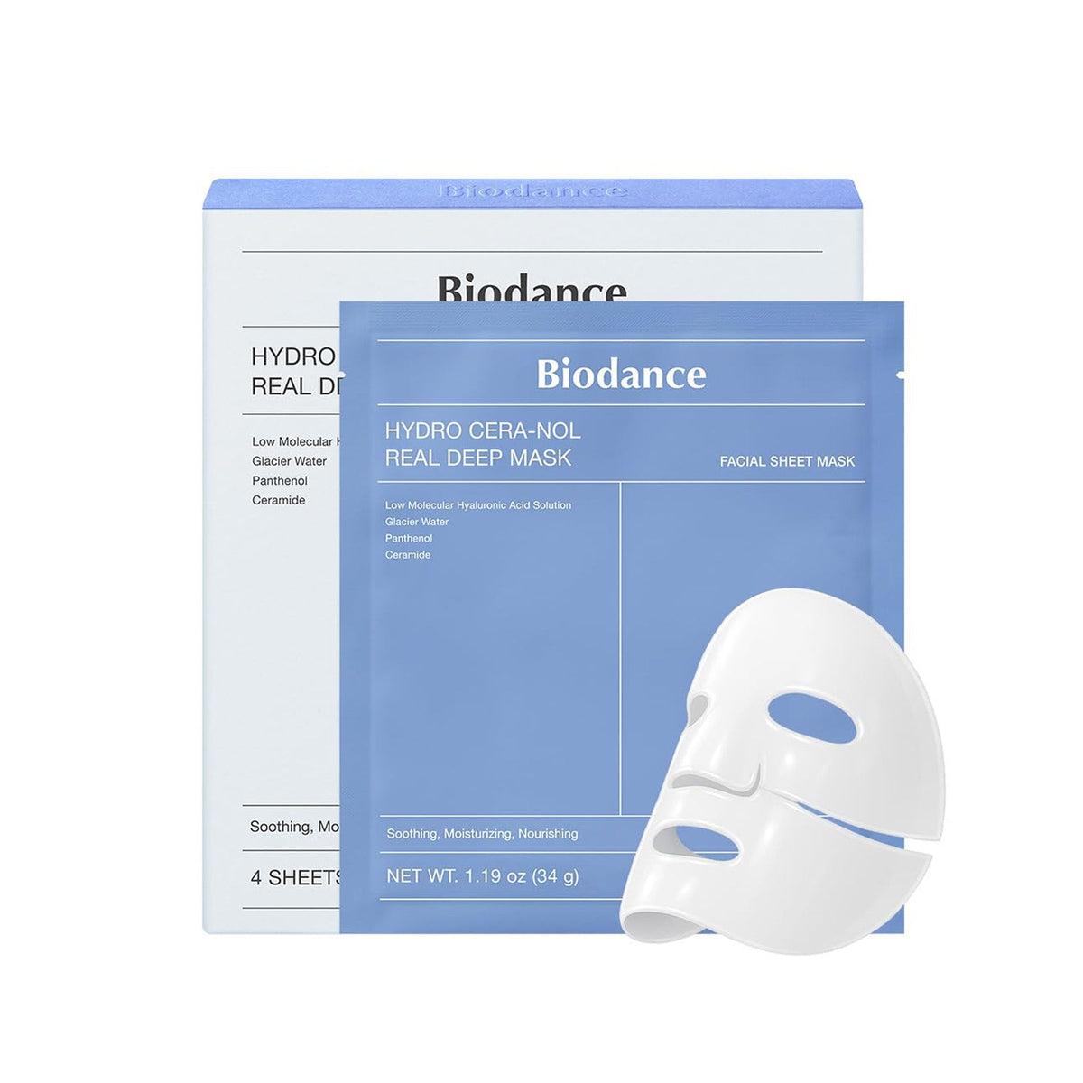 Biodance Hydro Cera-nol Real Deep Mask, Korean Hydrogel Mask Hydrates & Soothes Dry Skin - Pack of 4