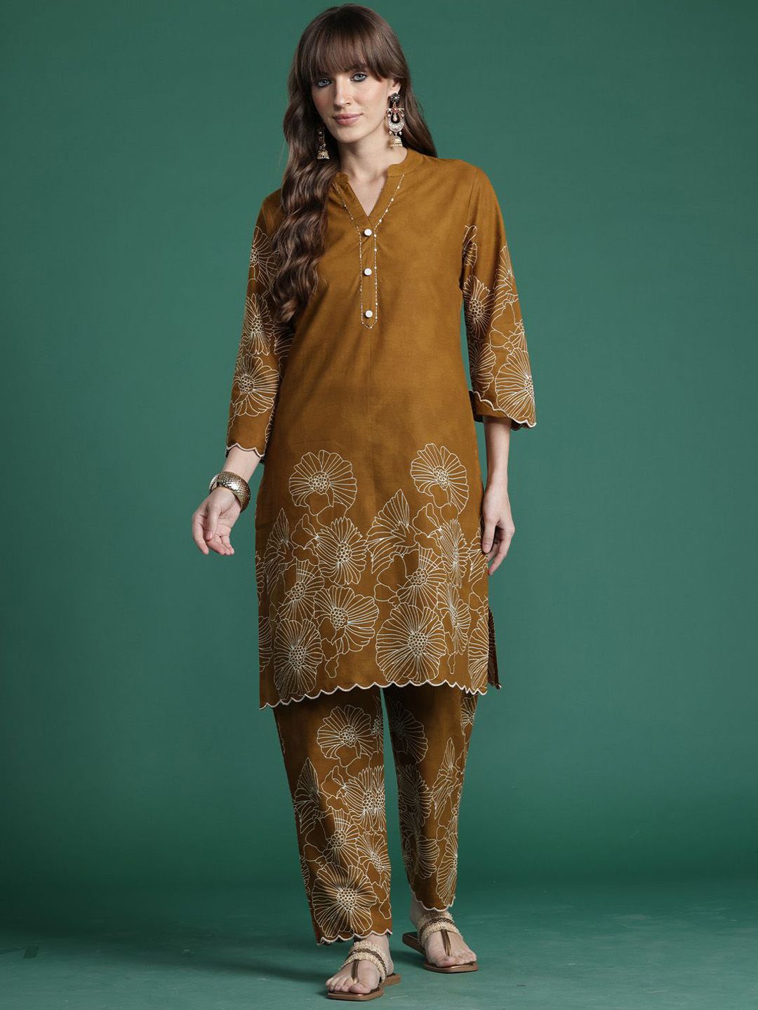 Indyancart IE Embroidered Straight Tunic & Trousers Co-Ord Set