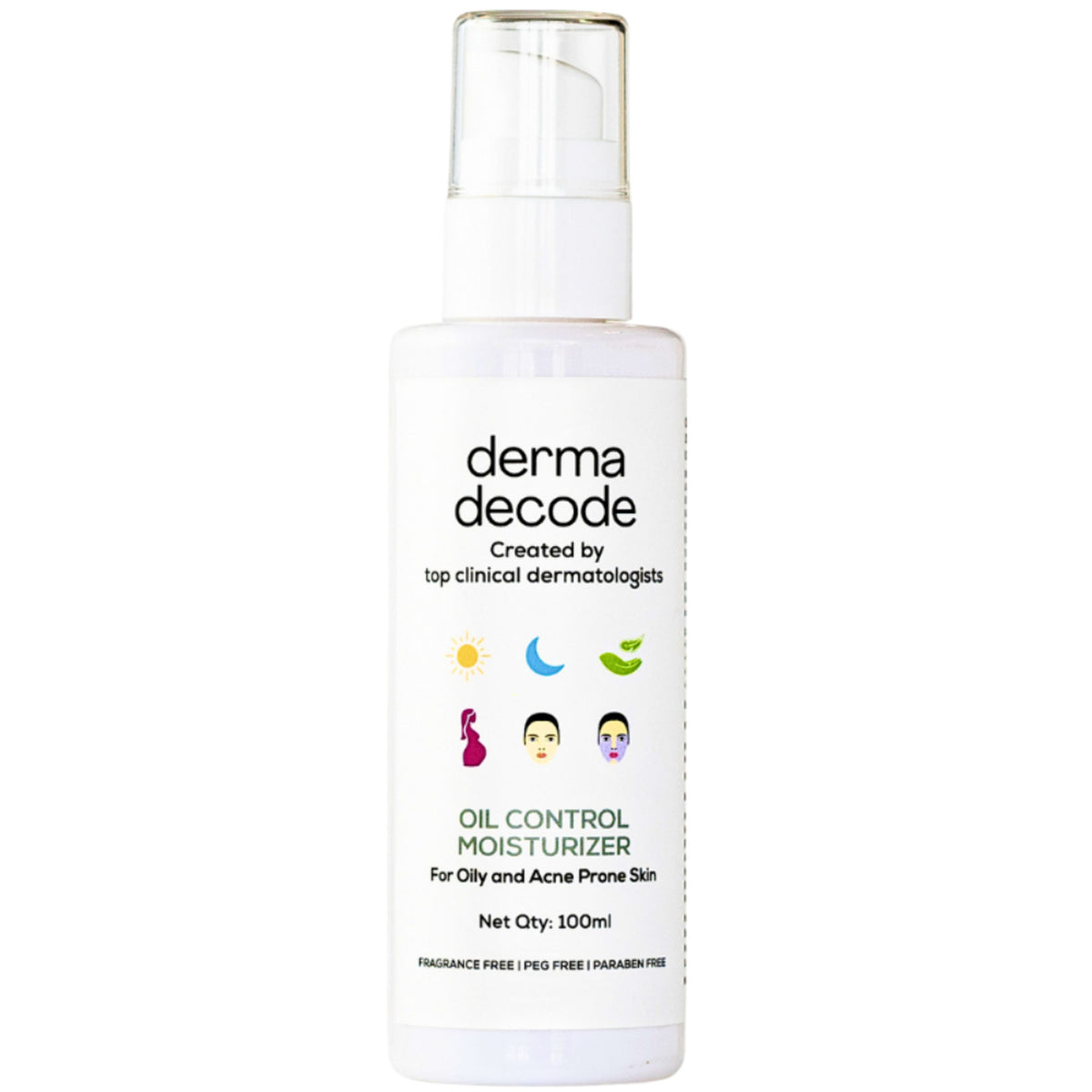 Derma Decode oil-free moisturizer gel for oily, acne-prone skin providing lightweight hydration and clear skin benefits.