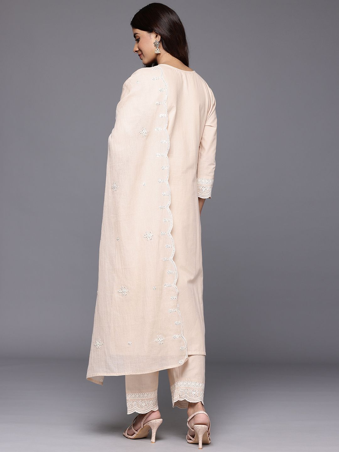 Indyancart VA Women's Embroidered Pure Cotton Kurta with Trousers & Dupatta