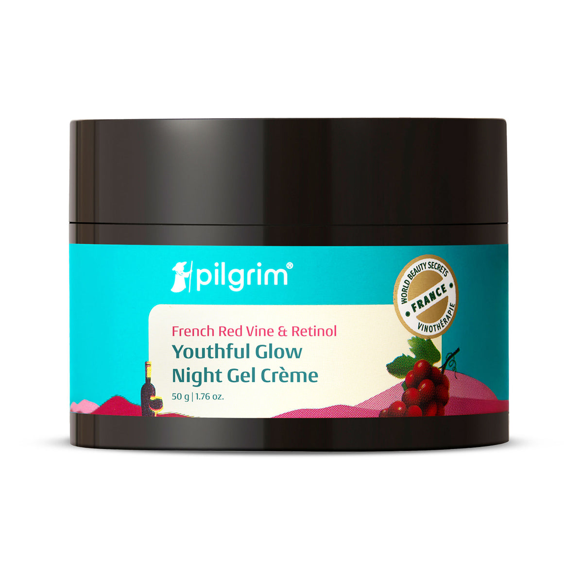 Pilgrim French Red Vine & Retinol Youthful Glow Anti-Ageing Night Gel Creme Refine Skin Texture
