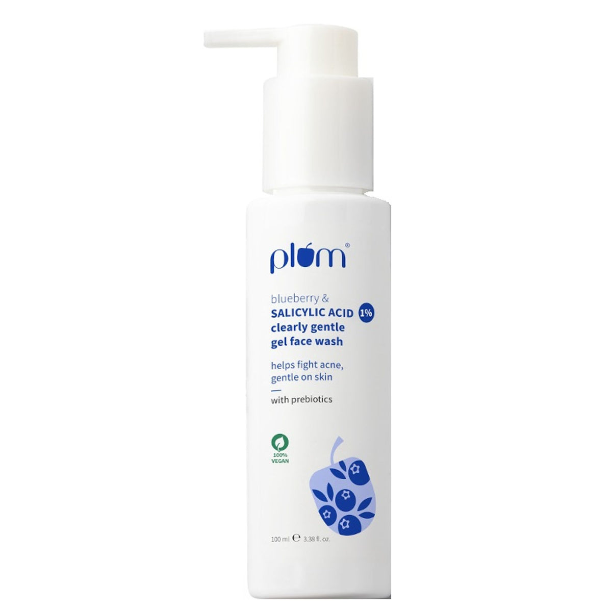 Plum 1% Salicylic Acid & Blueberry Clearly Gentle Gel Face Wash, For Acne Prone & Oily Skin