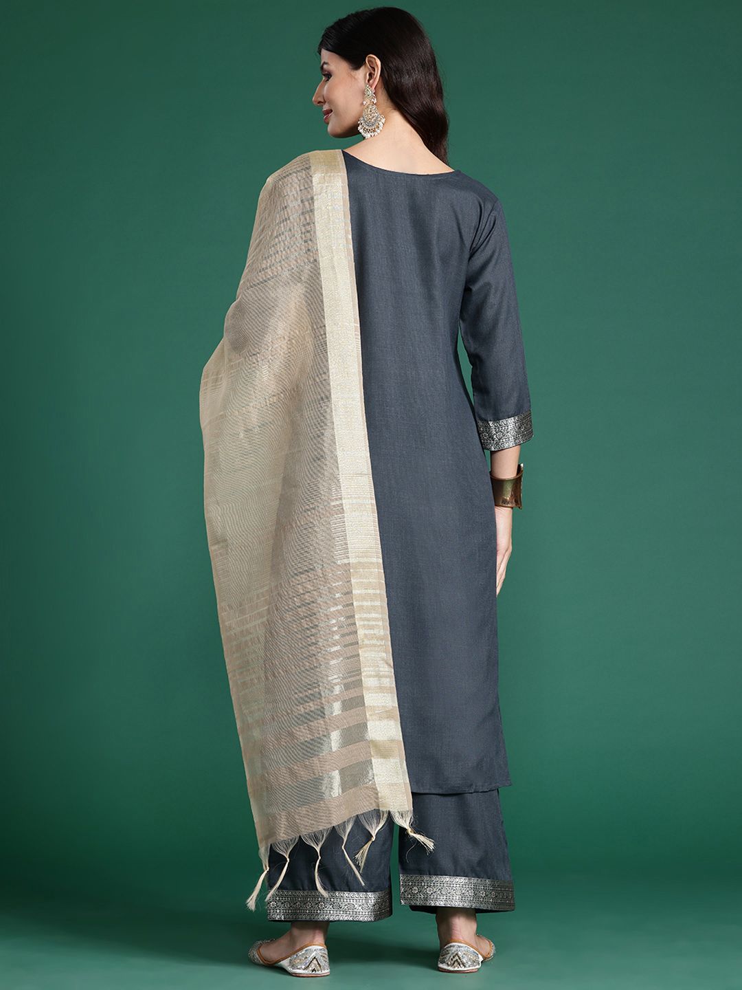 Indyancart IE Yoke Design Regular Kurta With Palazzos & Dupatta