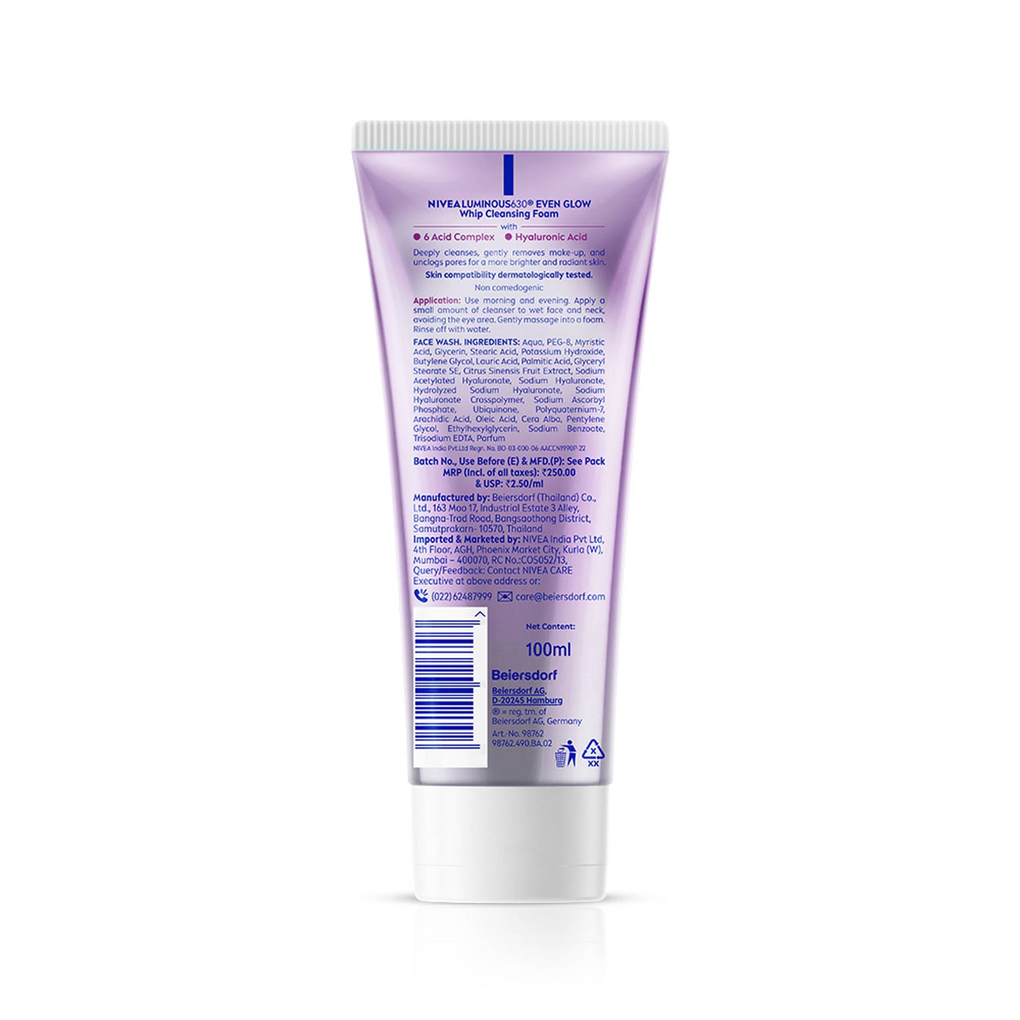 NIVEA Luminous Even Glow Whip Foam Daily Gentle Face Wash With Hyaluronic