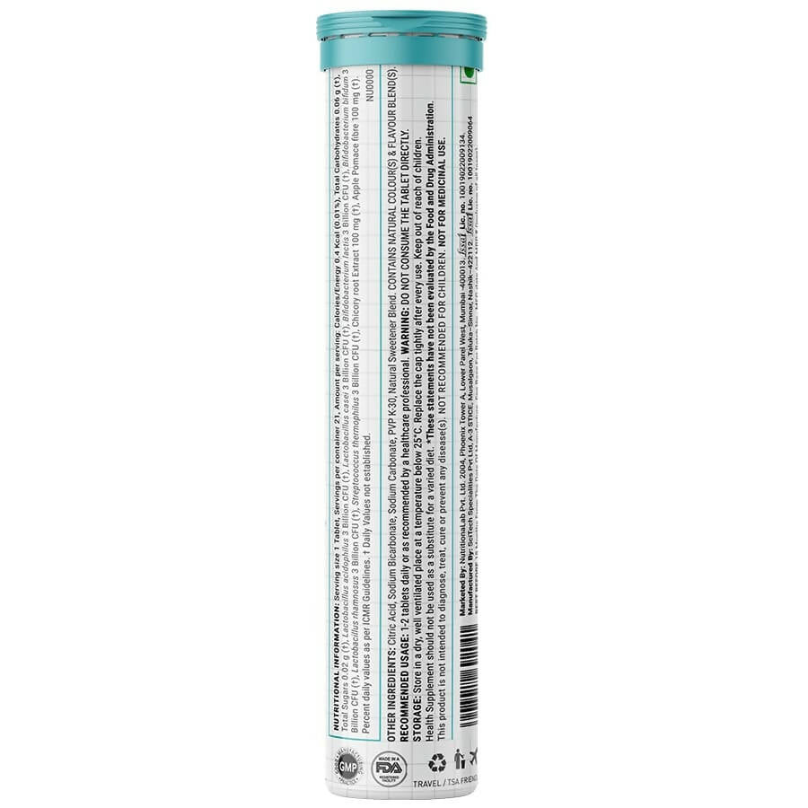 Wellbeing Nutrition Probiotic + Prebiotic Effervescent Tablets-Green Apple & Mint Flavor - Indyancart