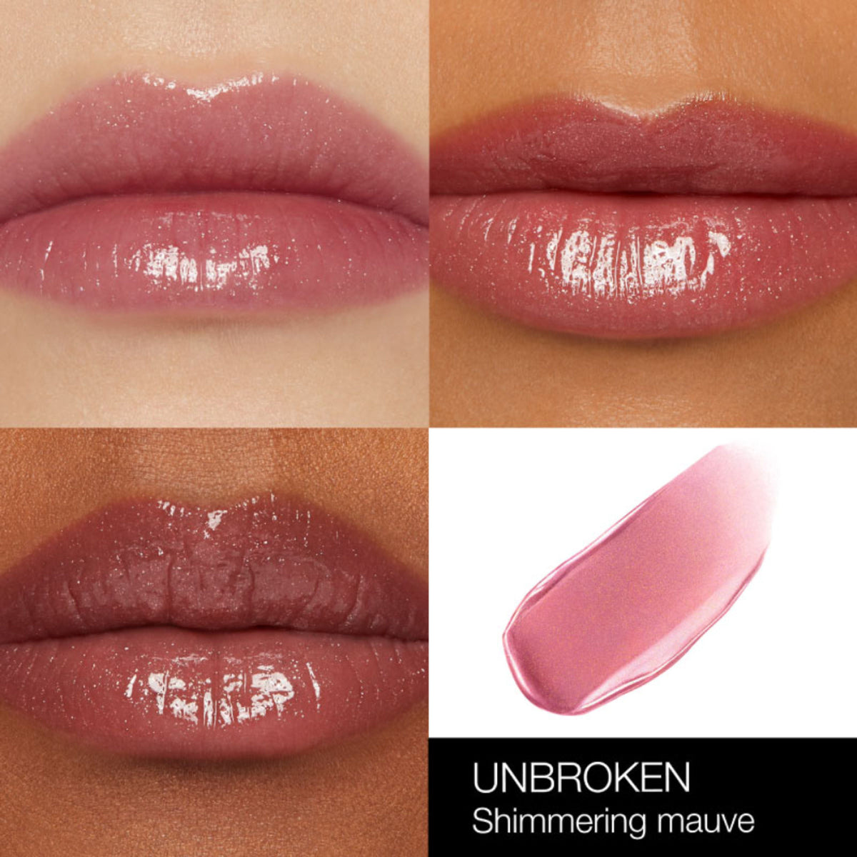 NARS Afterglow Lip Shine in Unbroken, glossy lip color with a luminous finish, shown in a close-up image.