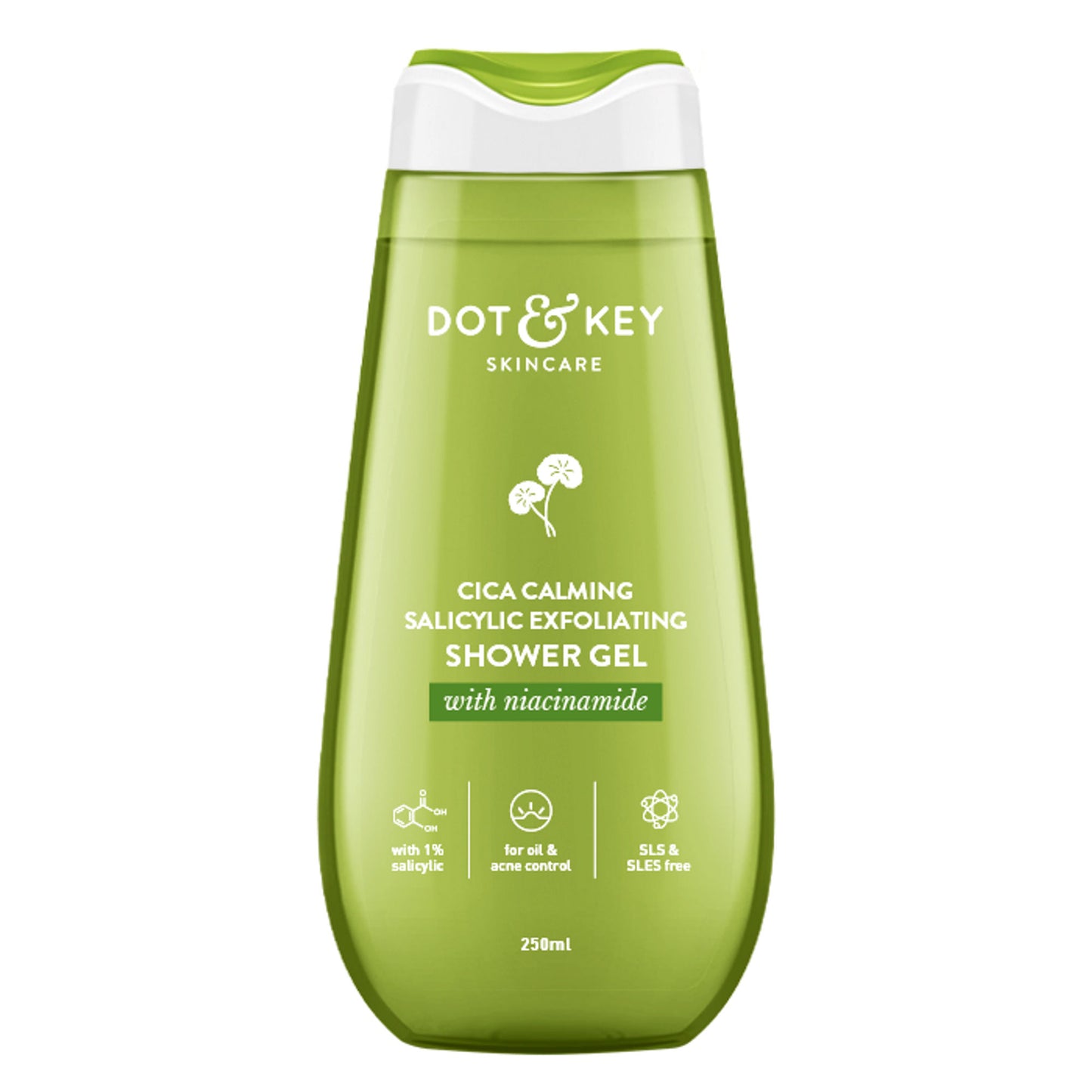 Dot & Key Cica Calming Salicylic Exfoliating Shower Gel, With Niacinamide, Acne & Oil Control