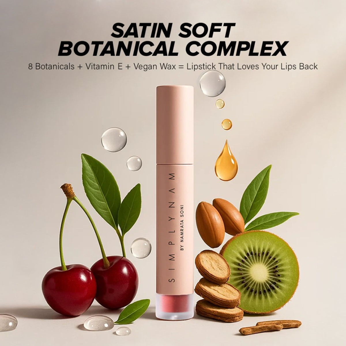 Simply Nam Satin Soft Lip Creme in Richa Ruby Brown, hydrating botanical lipstick for everyday lips, with a smooth, rich color finish.