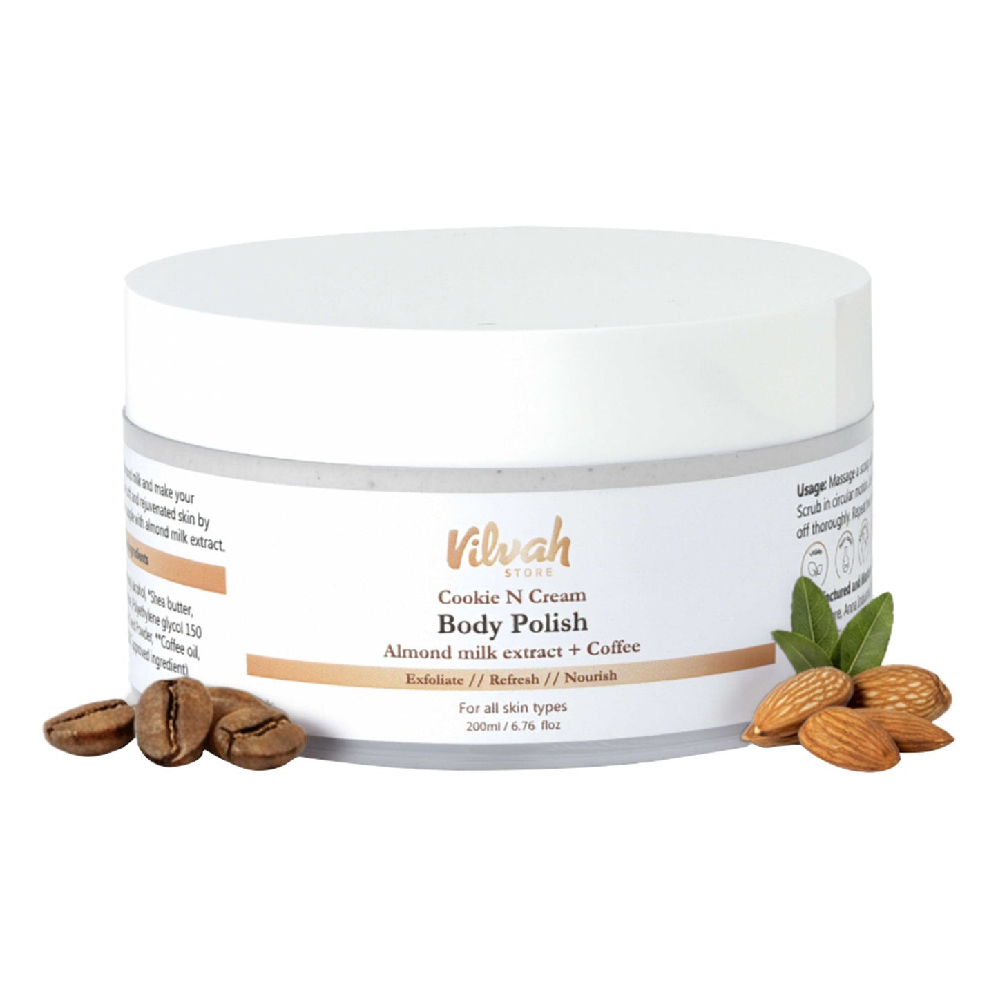 VILVAH Cookie N Cream Exfoliating Coffee Body Polish Scrub, with Shea Butter & Almond Milk Extracts