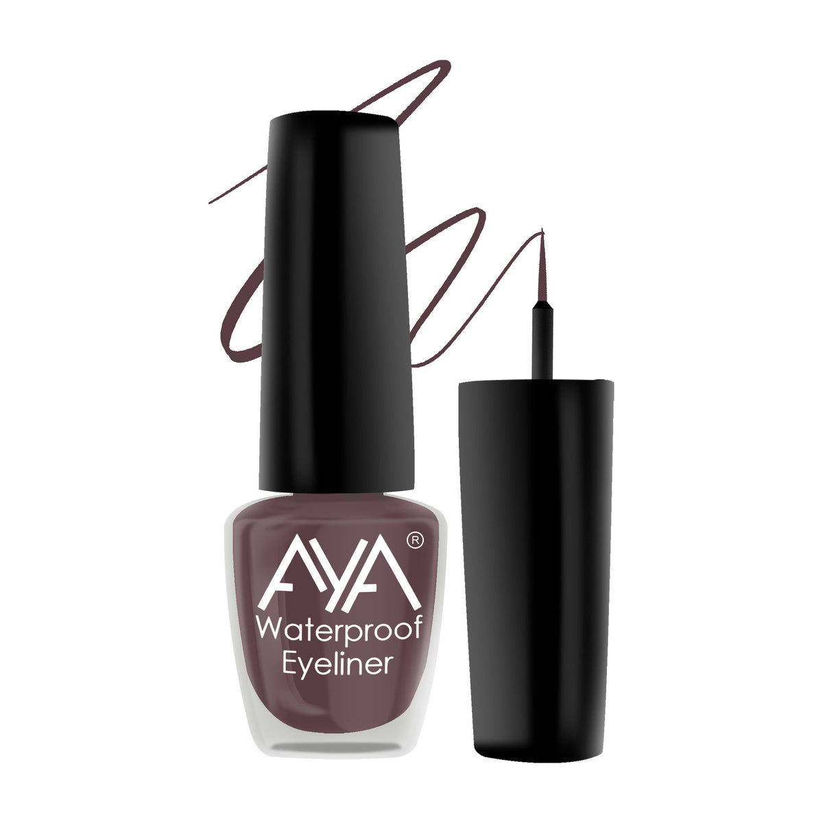 AYA 24-hour waterproof matte brown eyeliner pencil with a sleek design and smooth application visible in the image.