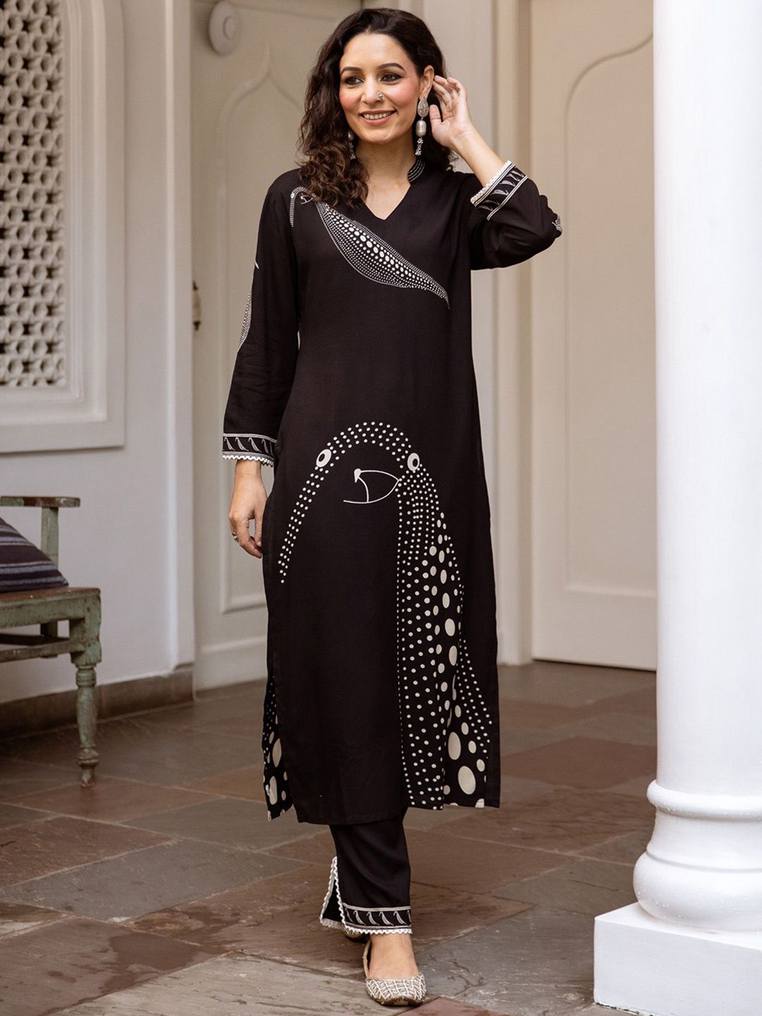 Indyancart IE Printed Three-Quarter Sleeves Tunic With Trouser