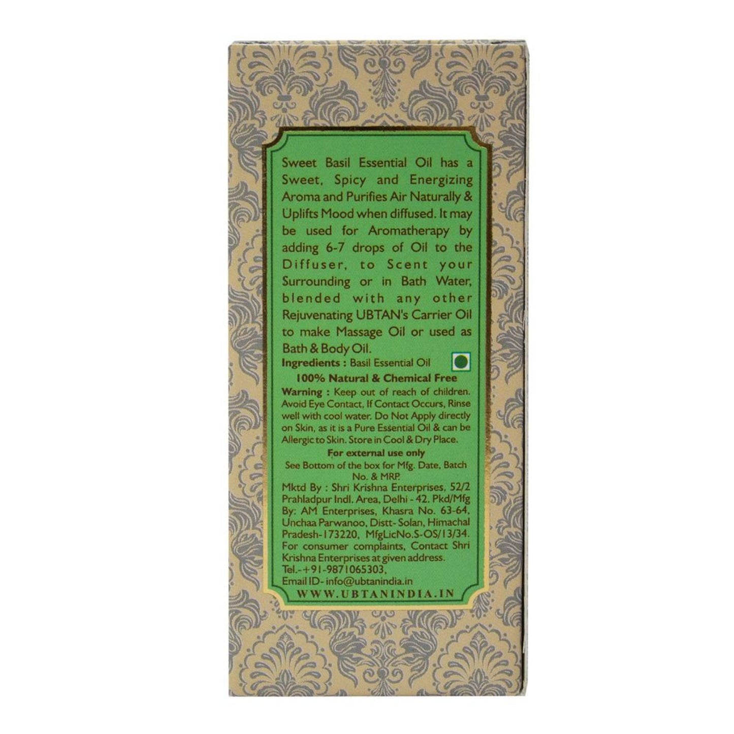 Rejuvenating UBTAN Sweet Basil Pure Essential Bath & Body Oil
