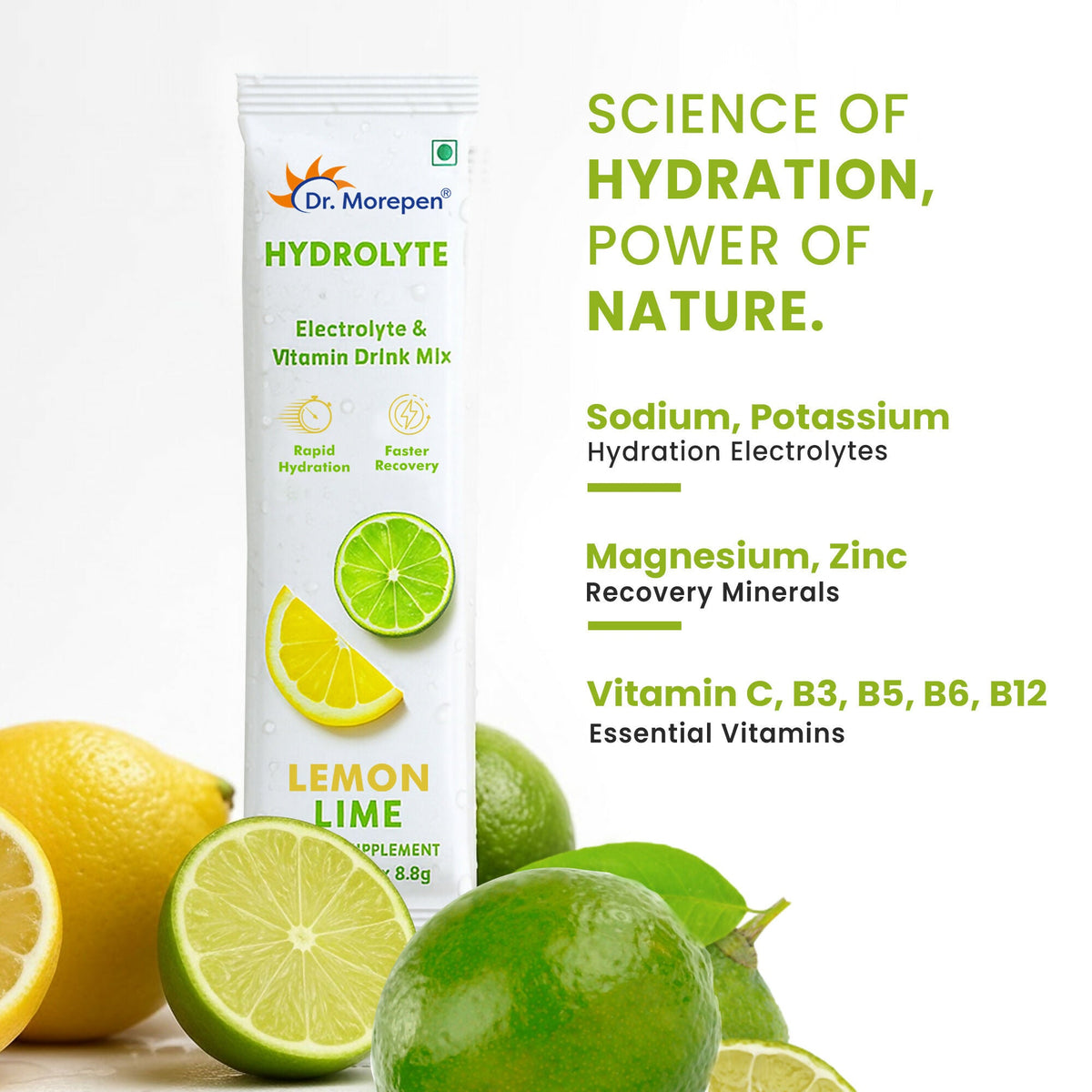 Dr. Morepen Hydrolyte Electrolyte & Vitamin Drink Mix - Lemon Lime