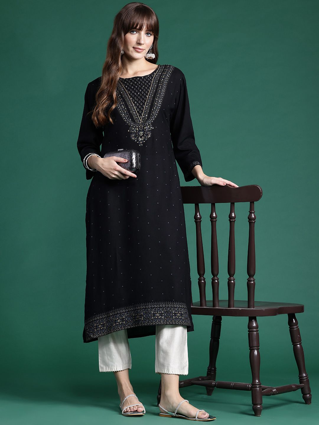 Indyancart IE Foil Printed Sequinned Kurta