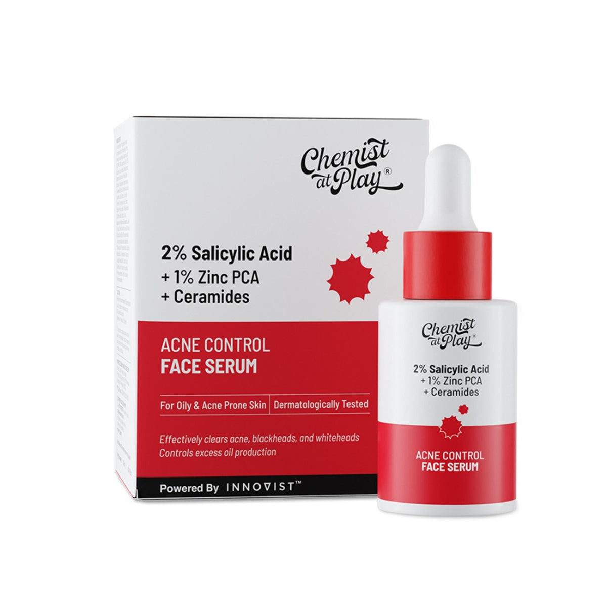 Chemist at Play 2% Salicylic Acid face serum with dropper, designed to treat active acne and control excess oil on the skin.