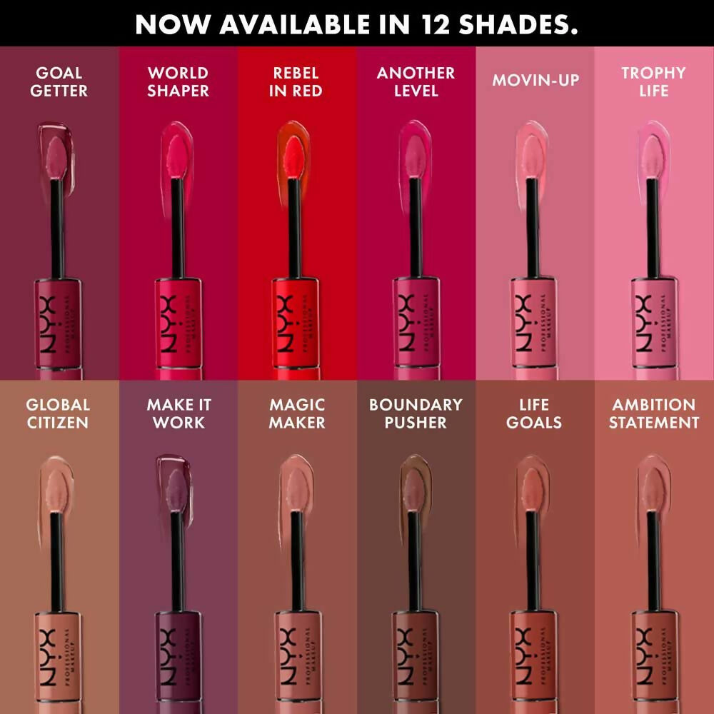 NYX Professional Shine Loud High Shine Lip Color and Gloss in Rebel In Red, vibrant liquid lipstick with glossy finish for lips.