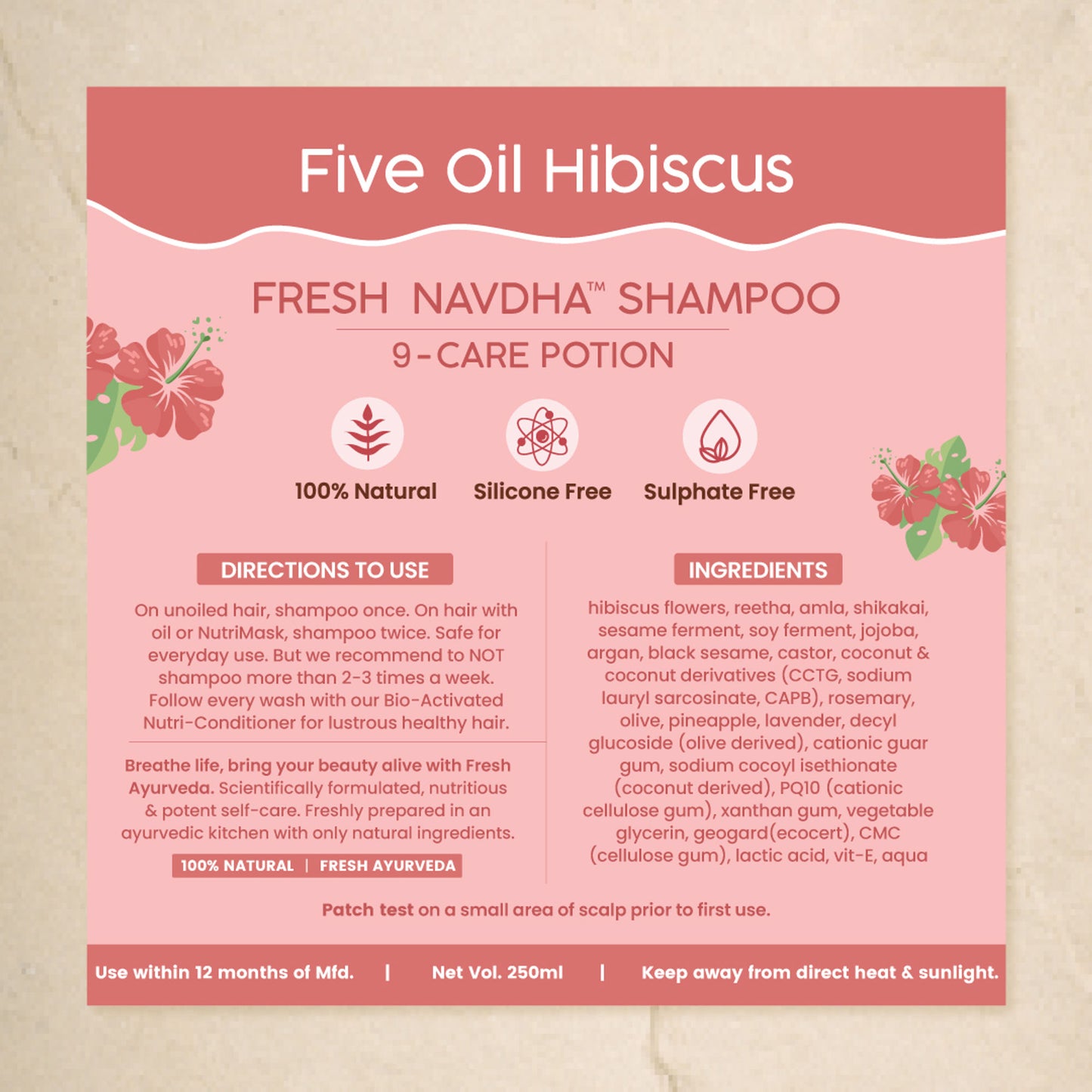 Nat Habit Five Oil Hibiscus Shampoo For Long Thick Hair, Sulphate Free Shampoo For Hair Fall Control