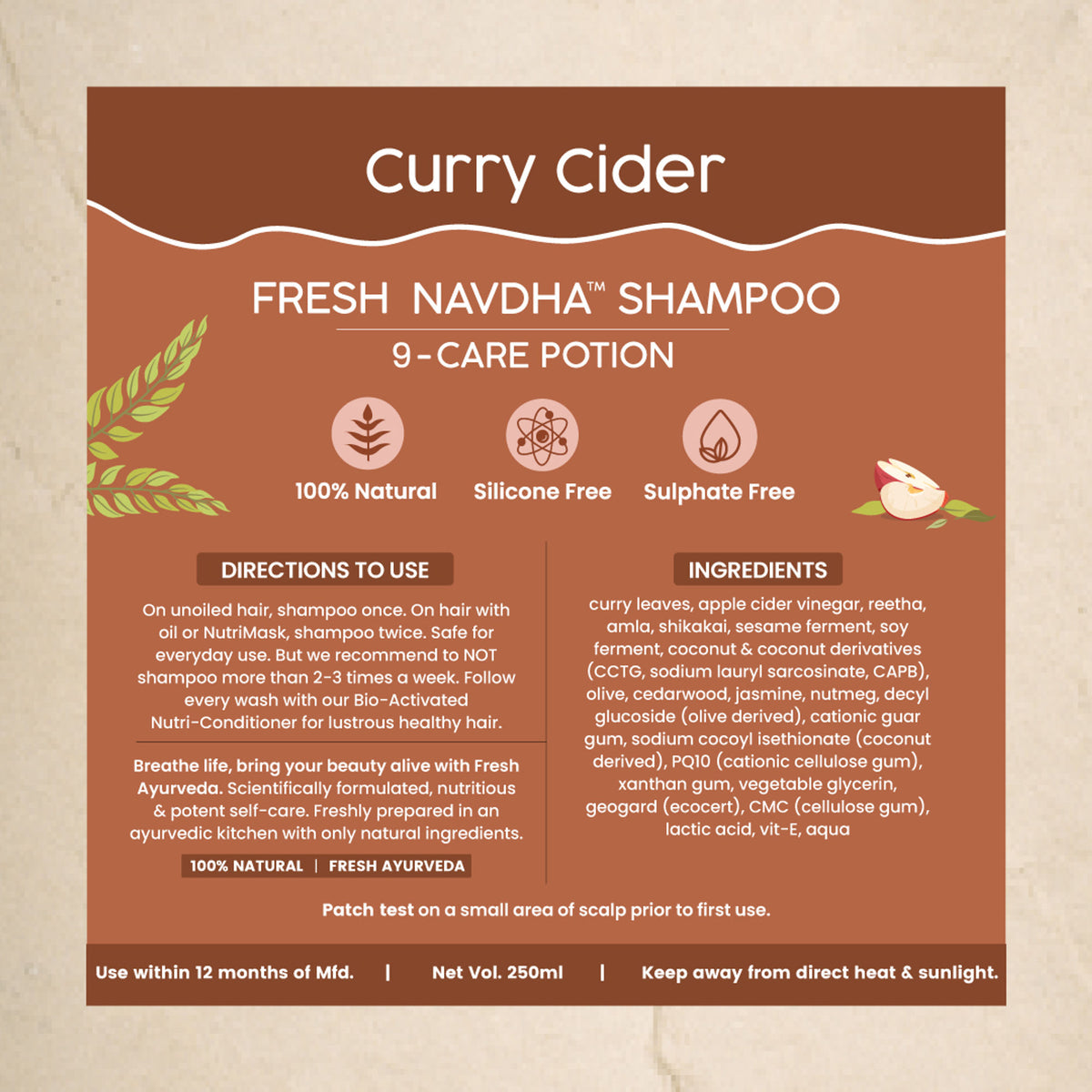 Nat Habit Curry Cider Navdha Shampoo For Soft And Shiny Hair, Sulphate Free Shampoo And Conditoner