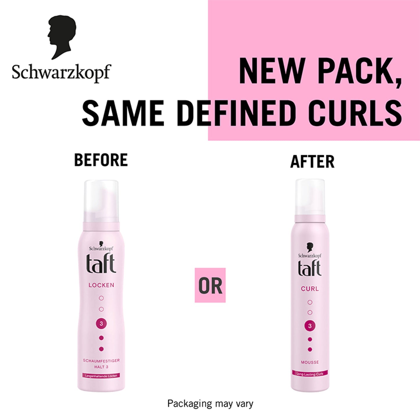 Schwarzkopf TAFT Curl Hold 3 Hair Mousse For Long Lasting Curls Weather-Proof Formula