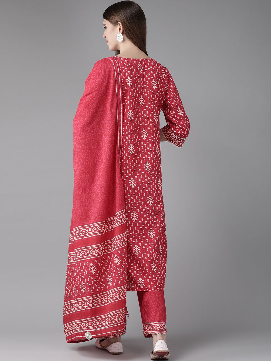 Indyancart IE Women Pink Ethnic Motifs Printed Kurta with Palazzos & With Dupatta