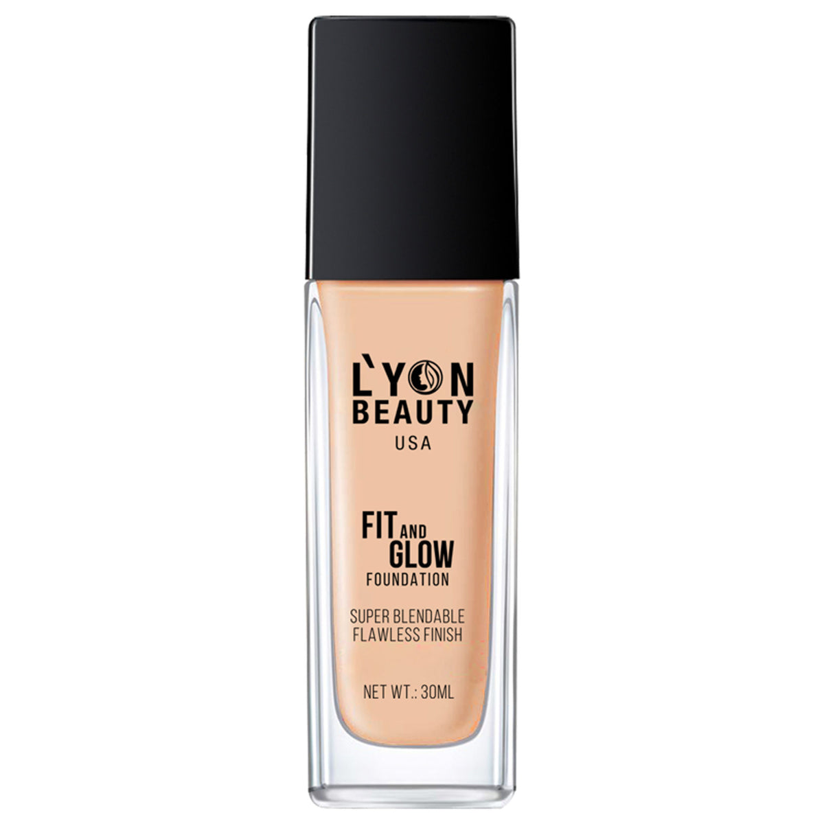 Lyon Beauty Fit & Glow Foundation in Sand Sable 02, creamy foundation tube with a beige cap and product label.