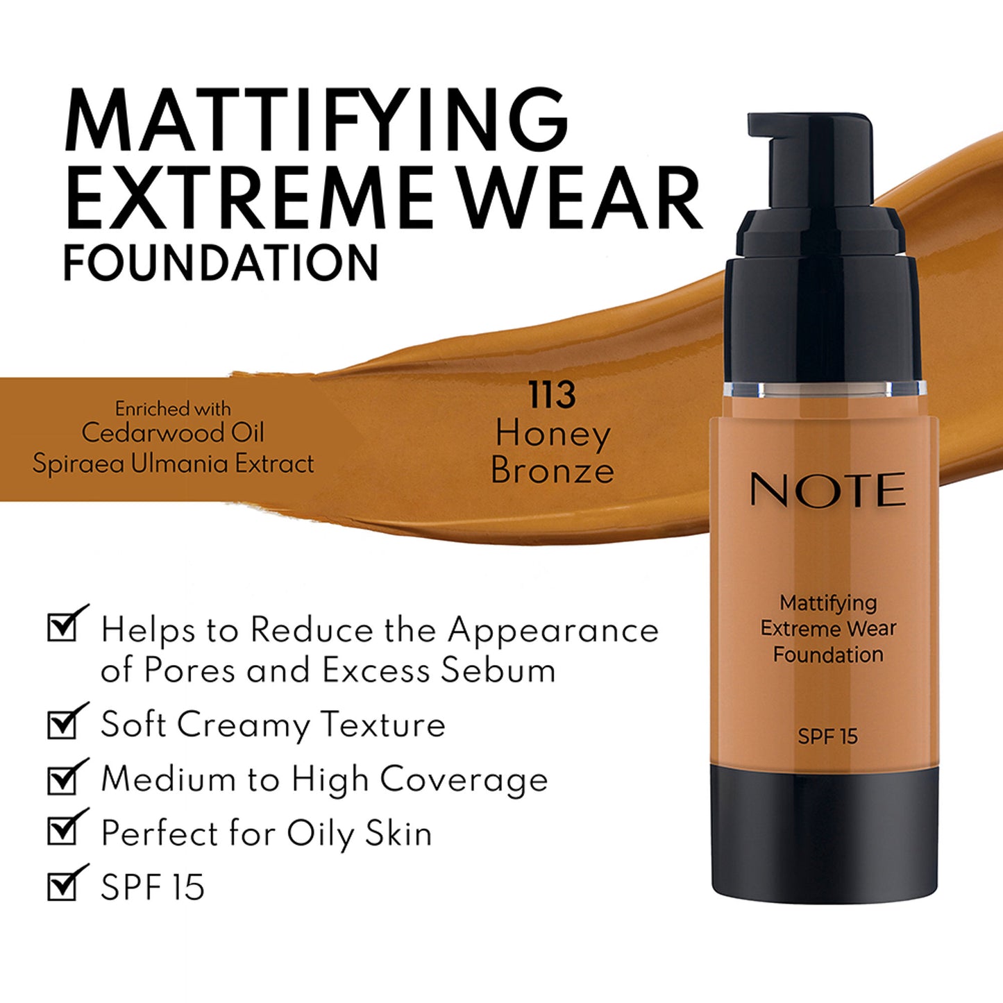 Note Cosmetique Mattifying Extreme Wear Foundation - 113 Honey Bronze
