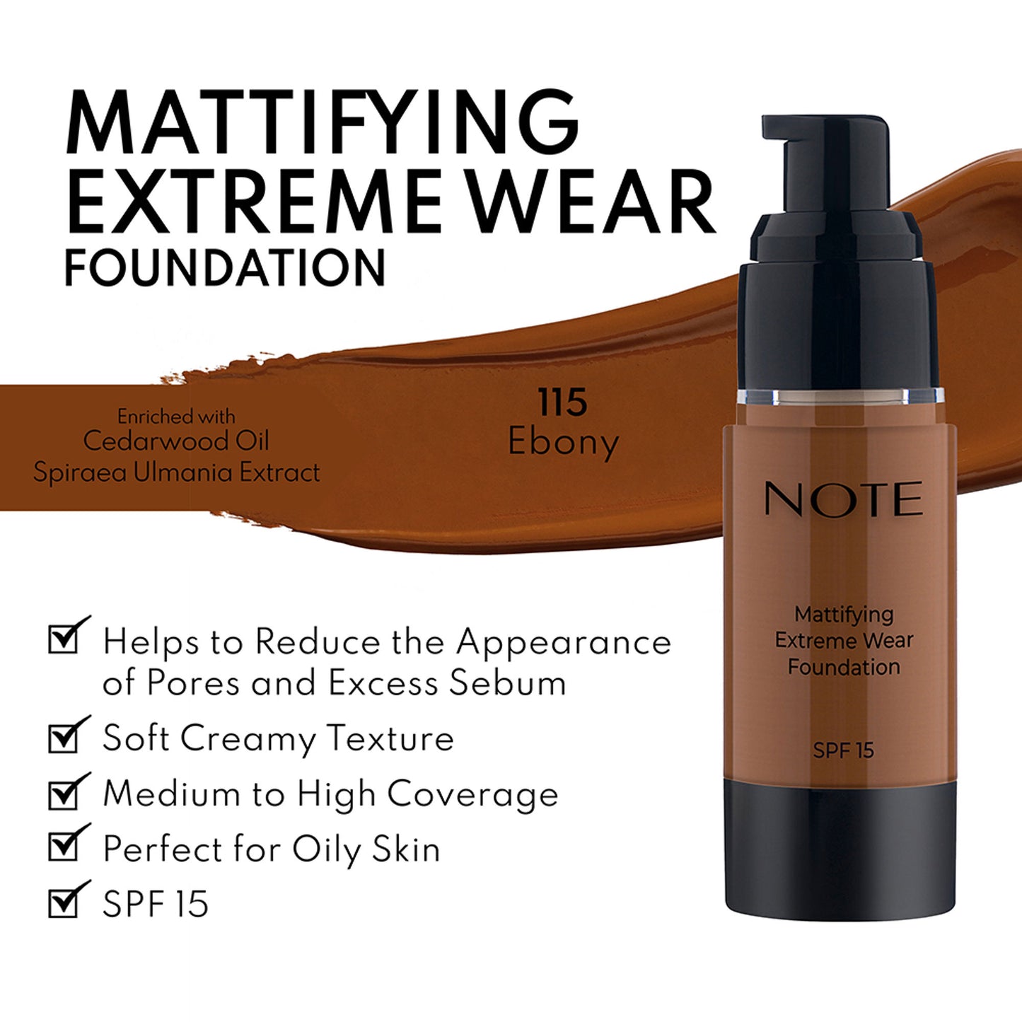 Note Cosmetique Mattifying Extreme Wear Foundation - 115 Ebony