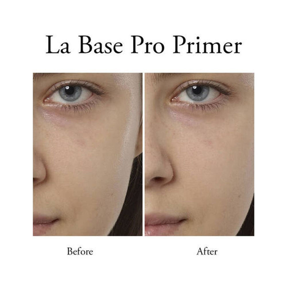 Lancome La Base Pro Long Lasting Primer applied on a woman's face, creating a smooth, soft makeup base for a flawless finish