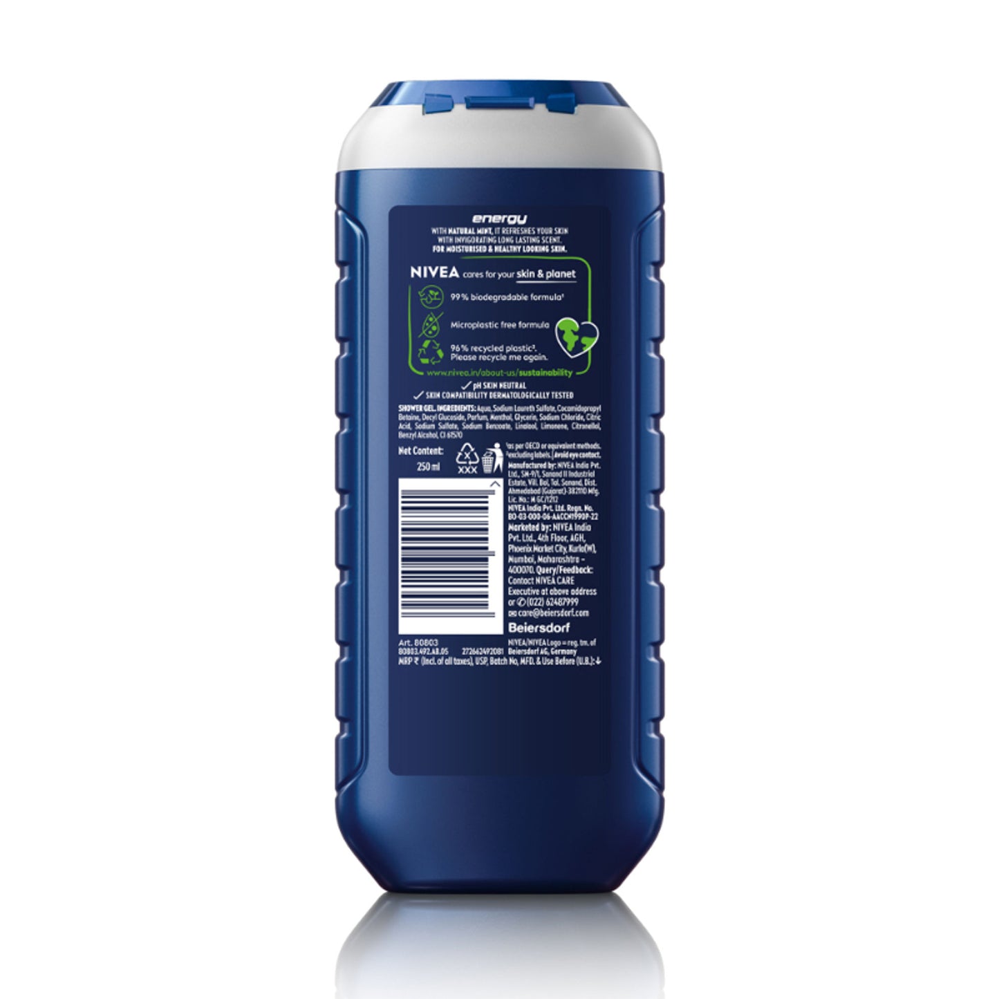 NIVEA MEN Body Wash, Energy with Mint Extracts, Shower Gel for Body, Face & Hair