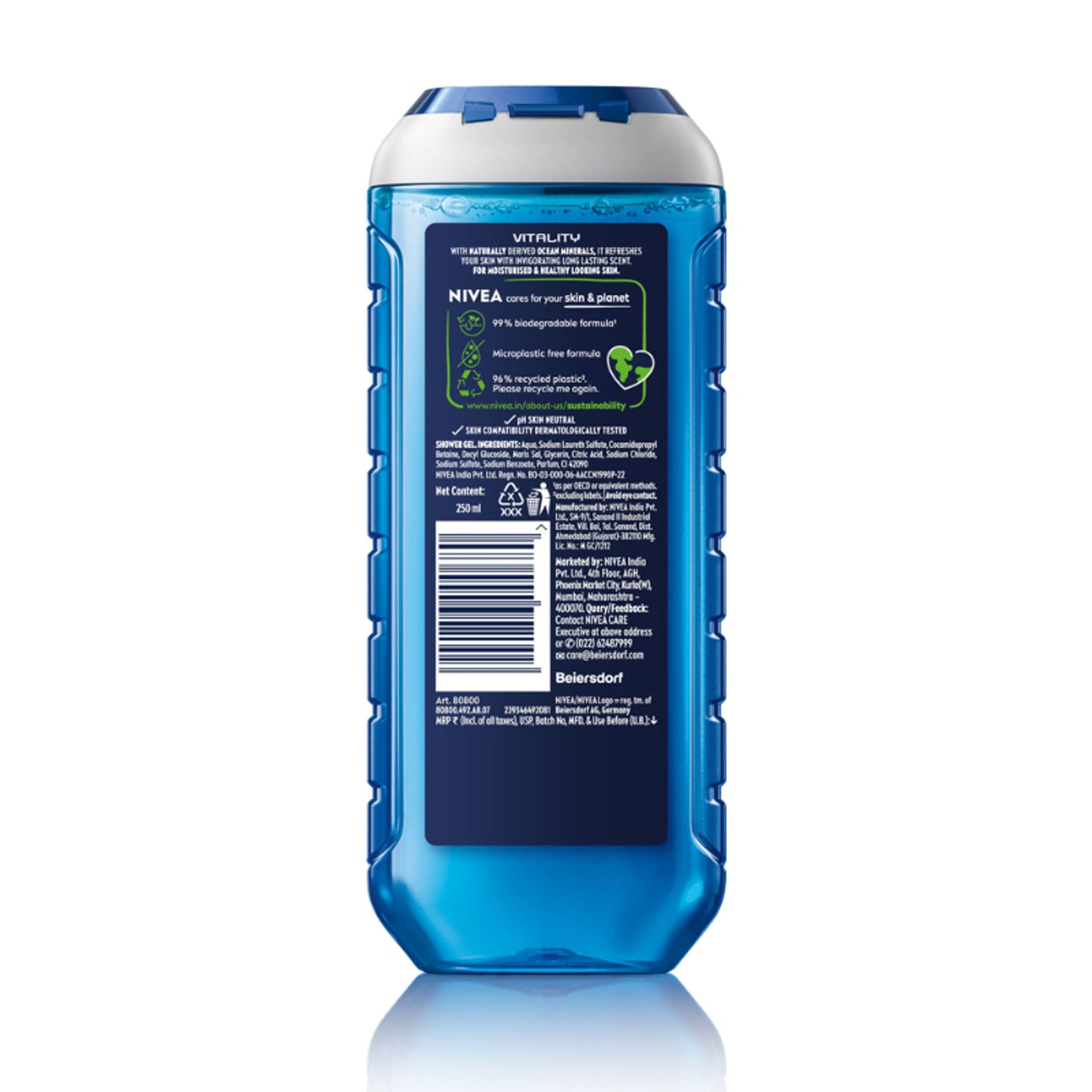NIVEA MEN Body Wash, Vitality Fresh with Ocean Minerals, Shower Gel for Body, Face & Hair