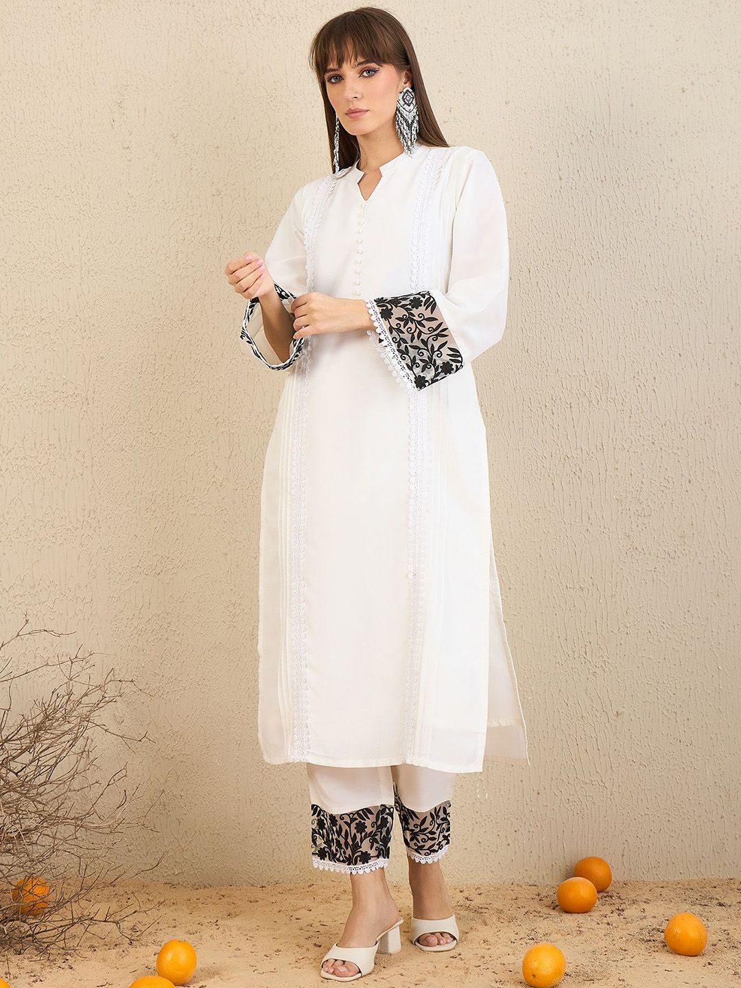 Indyancart IE Mandarin Collar Straight Tunic With Trousers