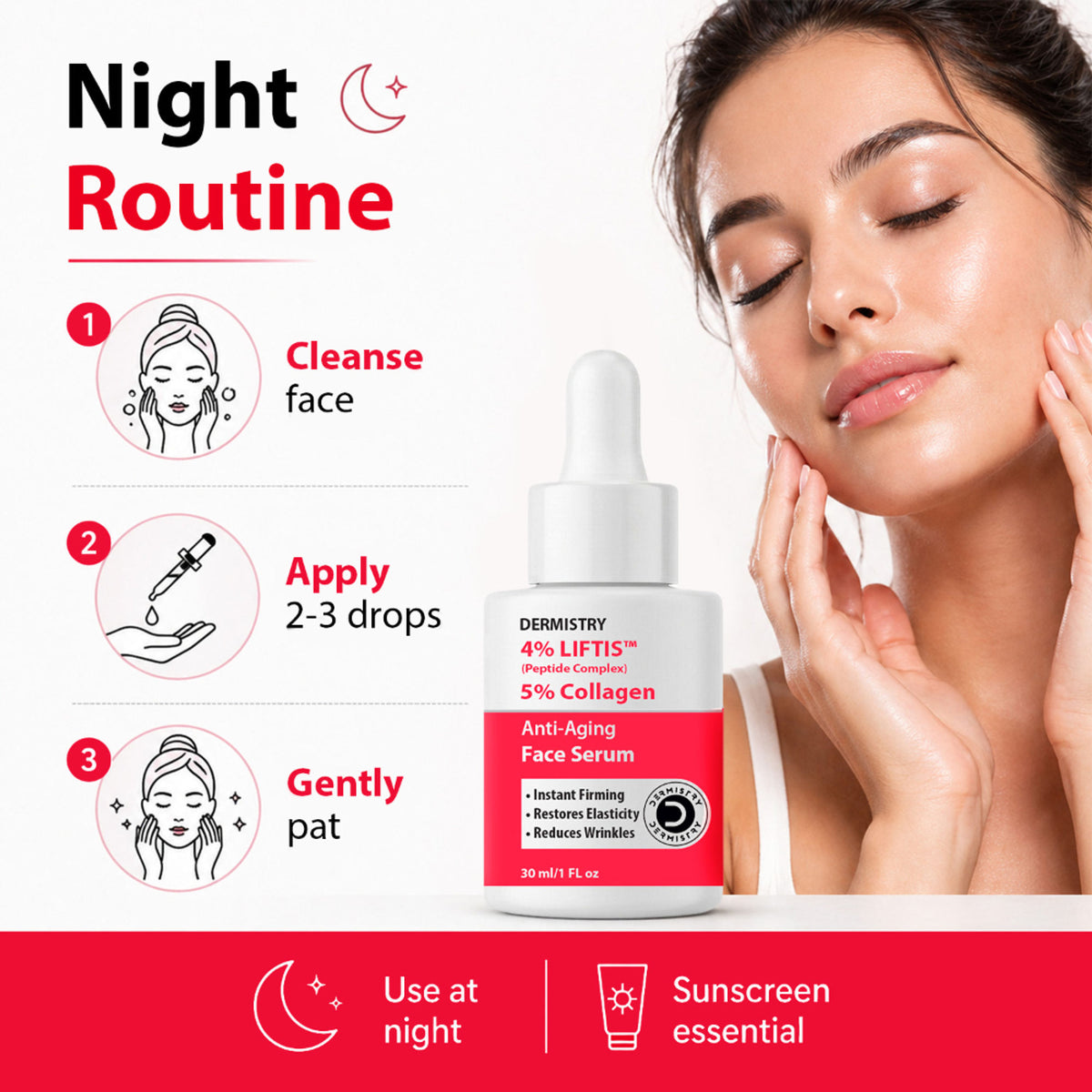 DERMISTRY Instant Skin Tightening Anti Aging Retinol Day Night Face Serum for Ageing Wrinkled Skin