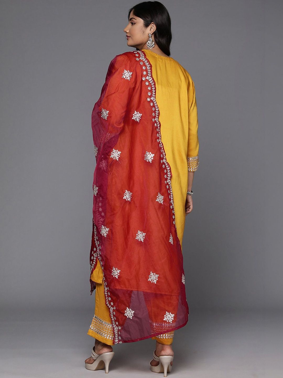 Indyancart Women's Ethnic Motifs Embroidered Regular Kurta with Trousers & With Dupatta