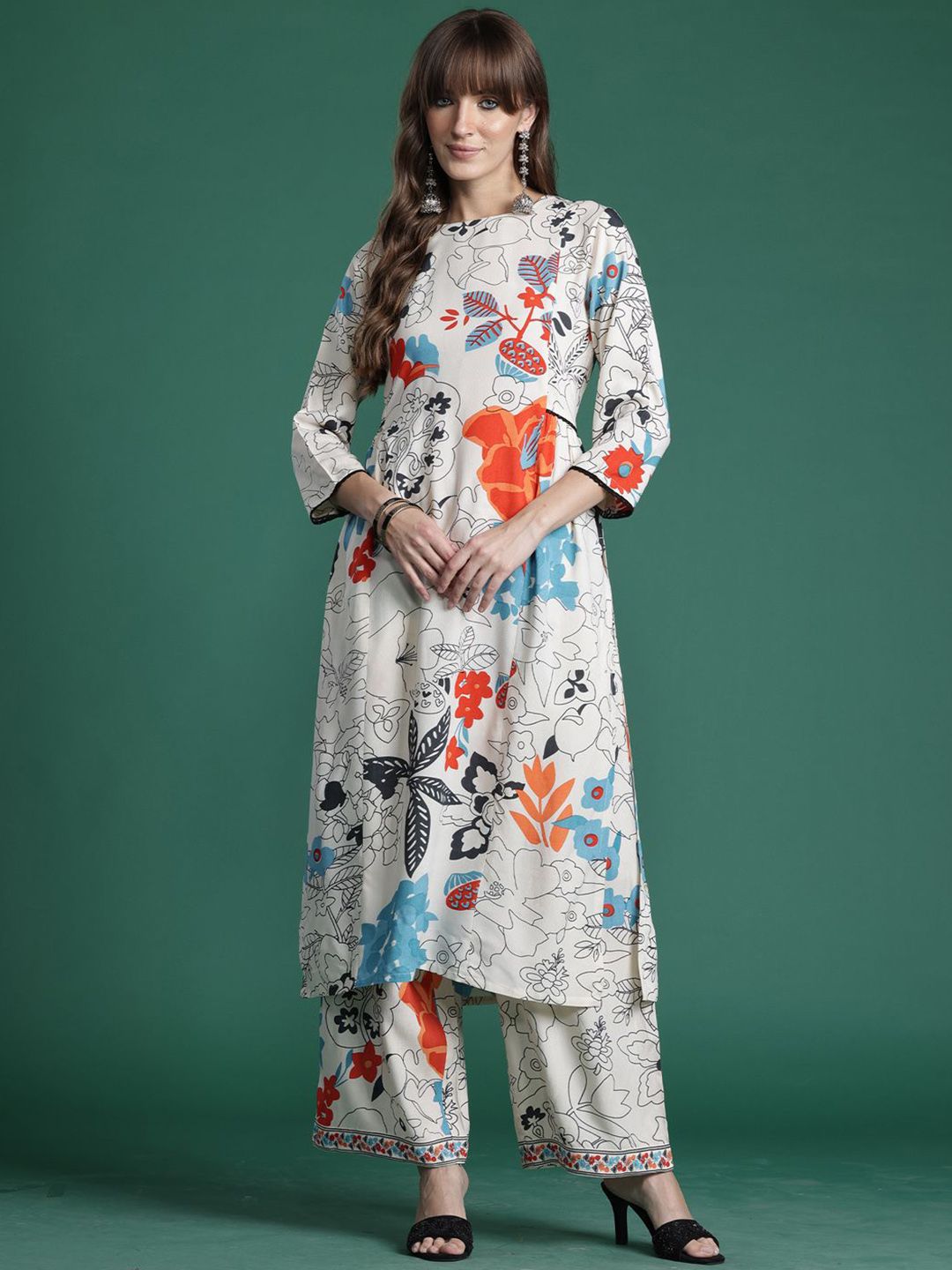 Indyancart IE Printed Straight Tunic & Trousers Co-Ord Set