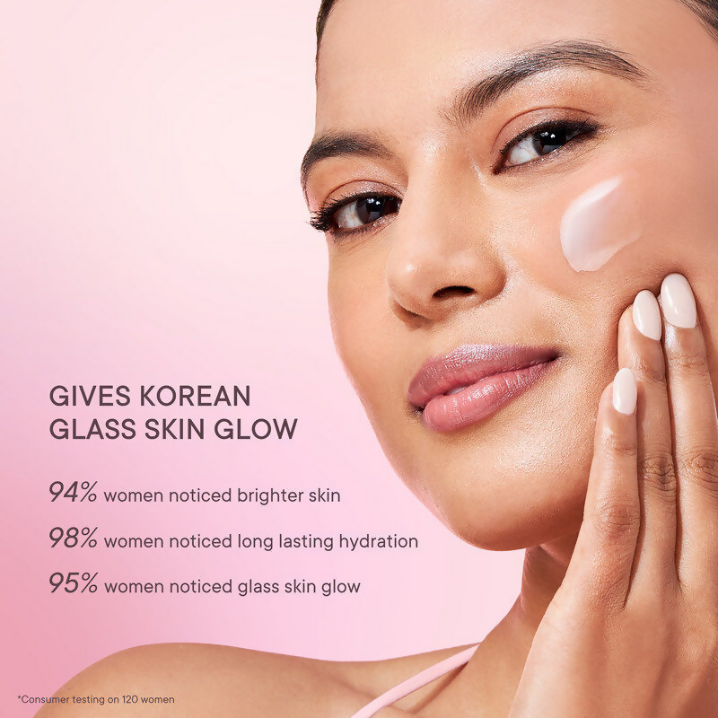 Quench Ultra Light Gel Moisturizer with cherry blossom scent and 2% niacinamide for brightening, shown in a clear jar.